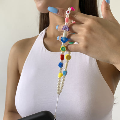 Minimally colored daisy fruit phone chain accessories creative mushroom bead bag pendant keychain