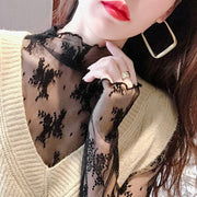 New Transparent Korean Loose Women Lace Blouse 3 Colors Female Bottoming Blouses S-3XL Size Cheaper Tops Kawaii T Shirt