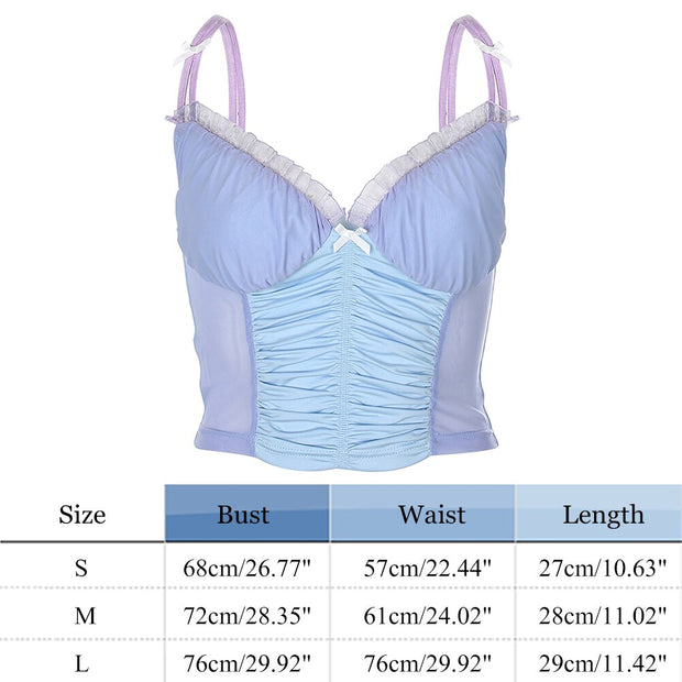 Fashion Women Color Splicing Slip Elastic Camisole Ladies Summer Casual V-neck Mesh Slim Crop Tops Vest S-L