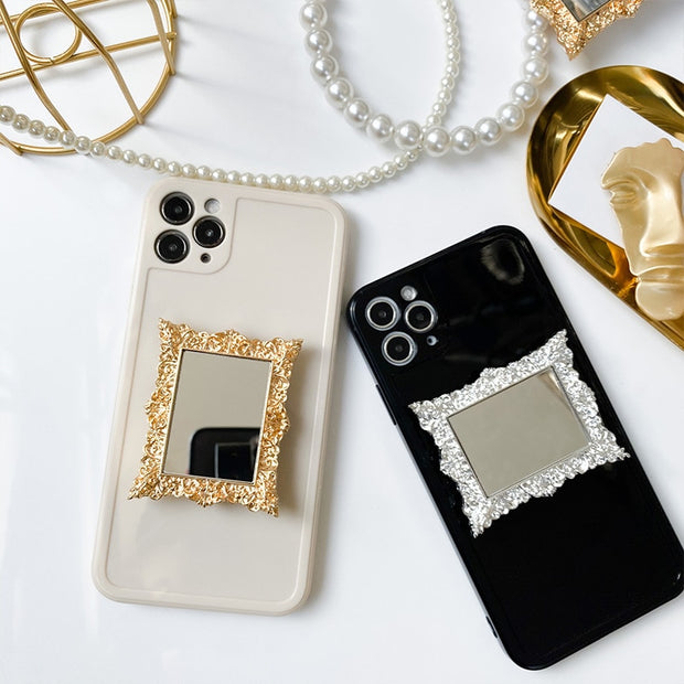 Ins Pattern Mirror Grip Tok Plating Mobile Phone Holder Extension Bracket Suitable for IPhone Samsung Mobile Phone Accessories