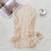 New Transparent Korean Loose Women Lace Blouse 3 Colors Female Bottoming Blouses S-3XL Size Cheaper Tops Kawaii T Shirt