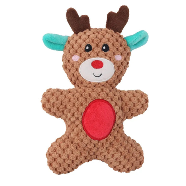 Xmas Pet Dog Plush Noise Chewing Toy Santa Elk Gingerbread Man Donut Cat Dog Christmas Series Cartoon Dog Toy Plush Squeak Toy