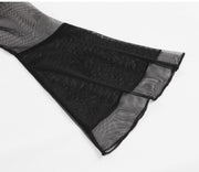 S-4XL Big Size Women Gothic Sexy Mini Dress Autumn Black Mesh Patchwork See-Through Flare Sleeve Draped Elegant Party Dress