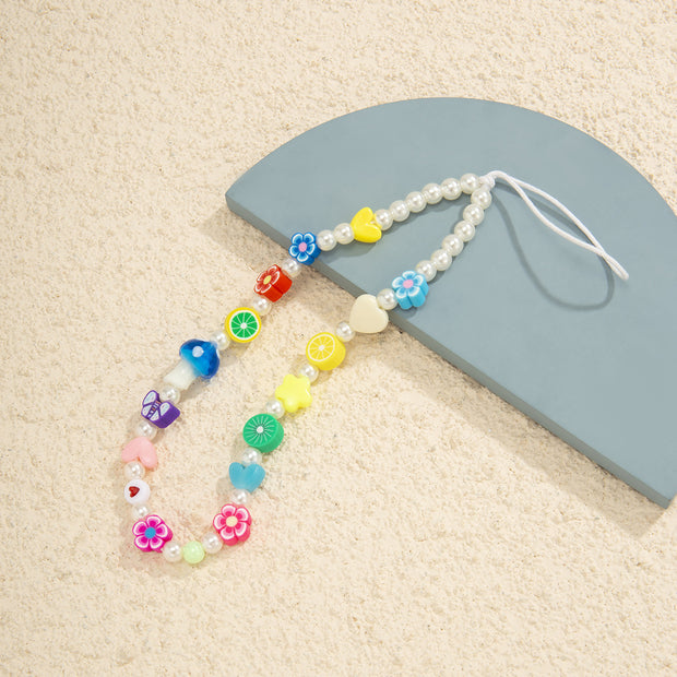 Minimally colored daisy fruit phone chain accessories creative mushroom bead bag pendant keychain