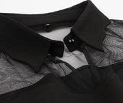 S-4XL Big Size Women Gothic Sexy Mini Dress Autumn Black Mesh Patchwork See-Through Flare Sleeve Draped Elegant Party Dress